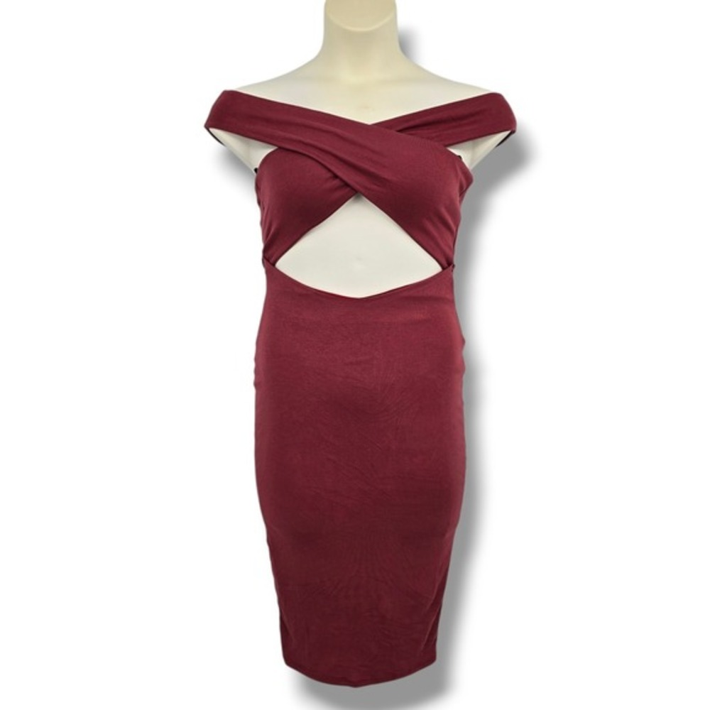 Blanc Criss Cross Bust‎ Bodycon Dress Marsala Red Cutout Open Back Medium D2628